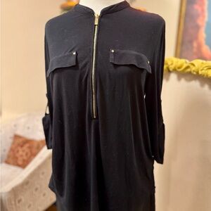 Calvin Klein Black Tunic with 3/4 Sleeves and Mandarin Collar